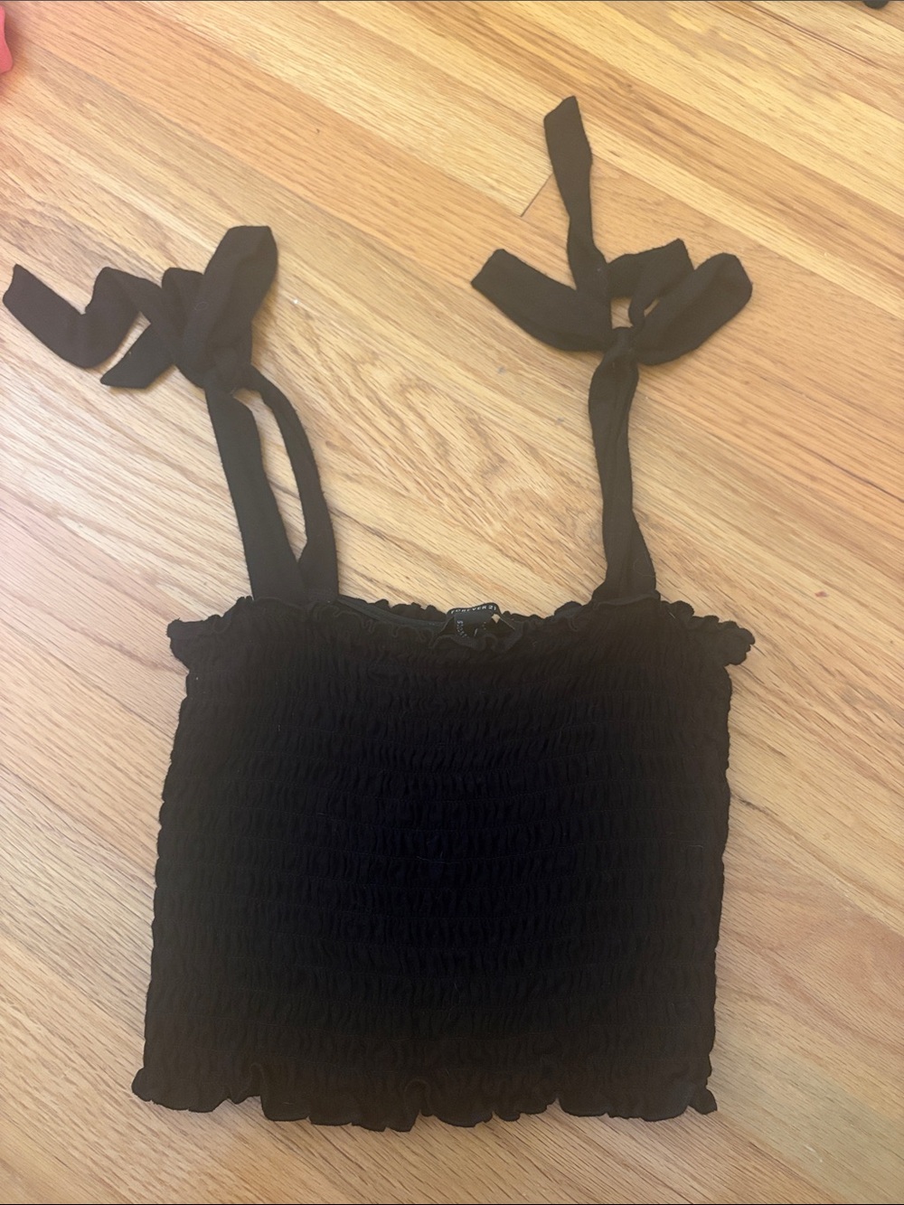 Forever21 Black Smocked Tie-Strap Tank Top - Women